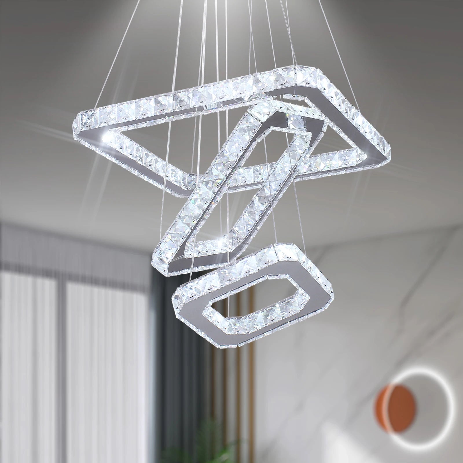 K9 Crystal Pendant Light with 3 Rings Cool White Interior Lights for Home Office & Restaurant for Kitchen Island & Rooms