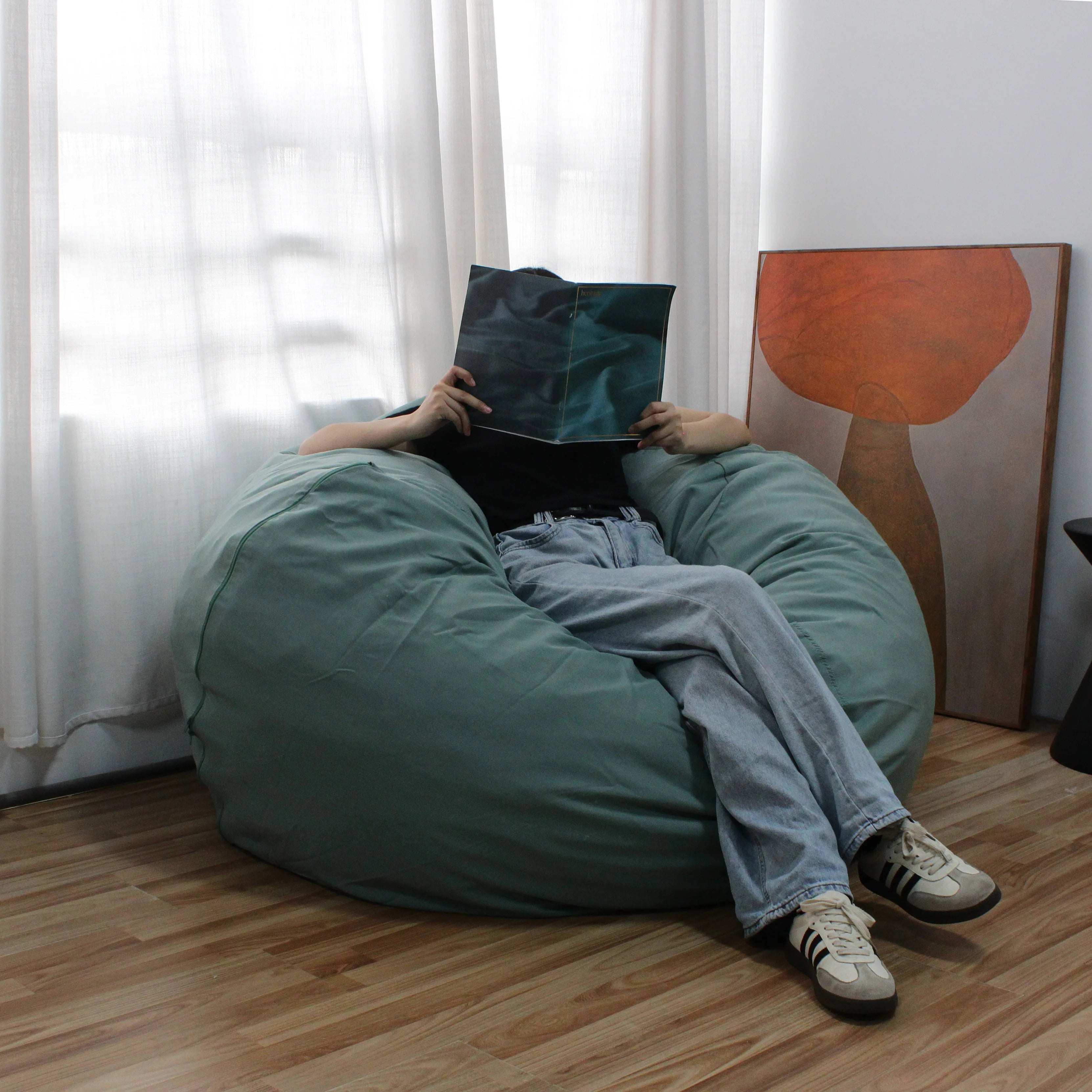 Luxury Knitted Waterproof Fabric Lazy Sofa Chair Comfortable Breathable Foam Filled Queen Bedroom Living Room Bean Bag