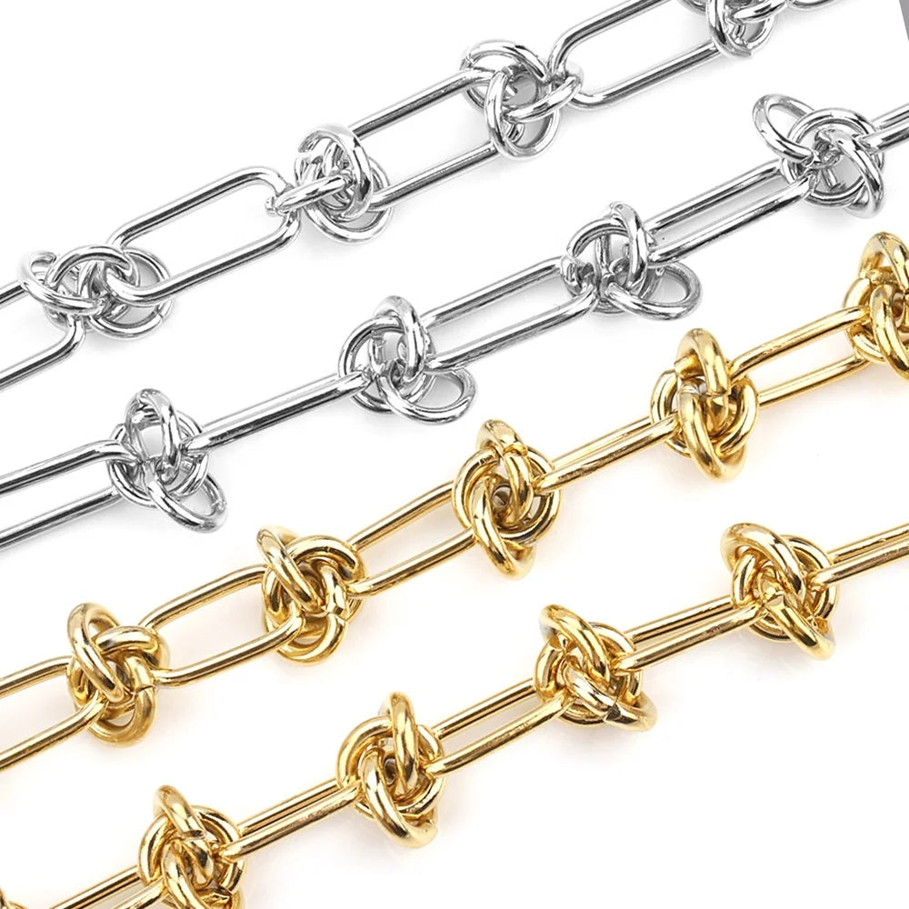 Non Tarnish Roll Twisted Knot Jewelry PVD Gold Plated Stainless Steel Knotted Chain Necklace by Meters