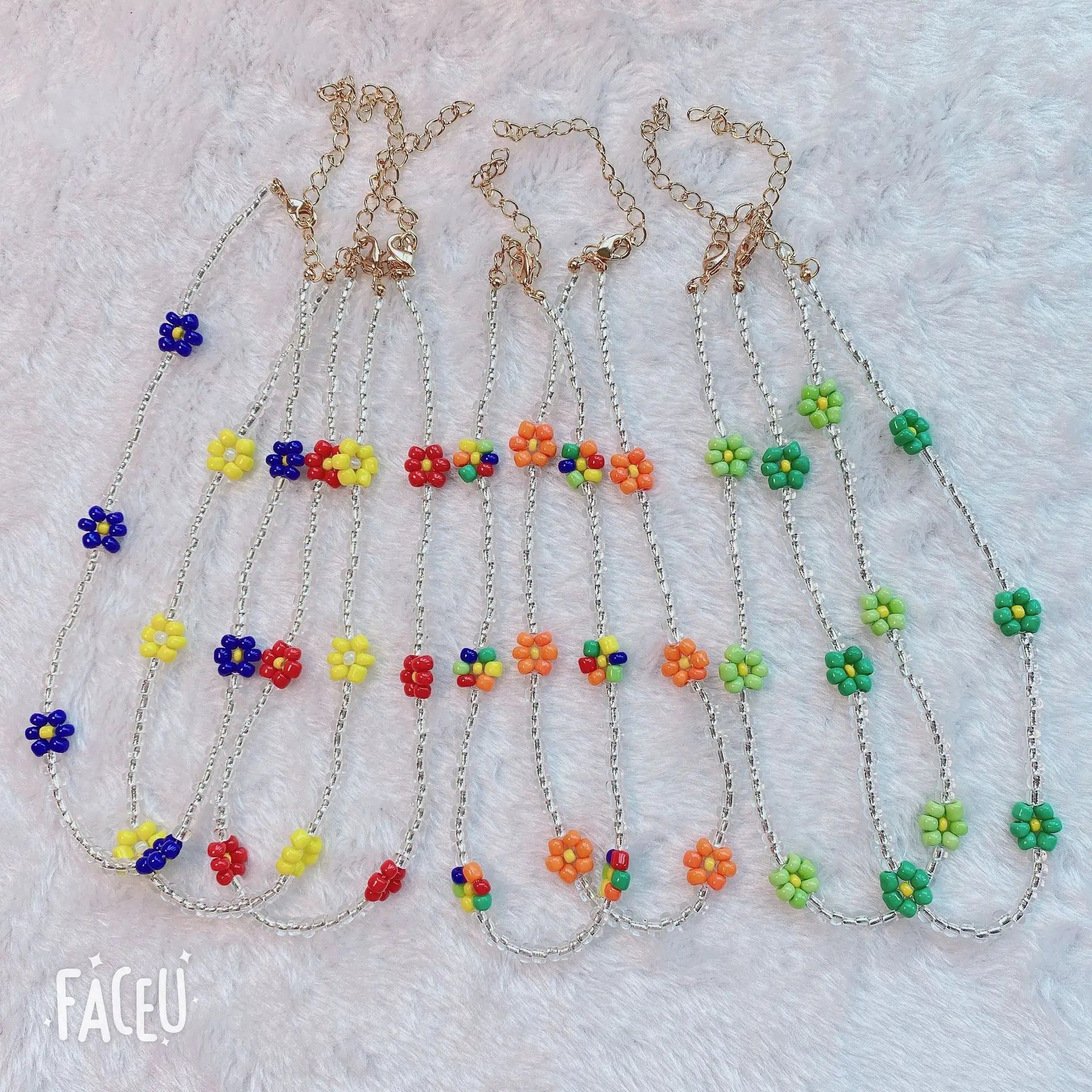 Vintage Handmade Small Flower Rice Bead Crystal Rhinestone Women's Beaded Necklace-Summer Gift