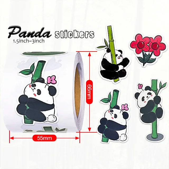 Waterproof Cute Panda Adhesive Sticker Roll Animal Vinyl Decals Label for Kids for Bottle Laptop Phone Luggage