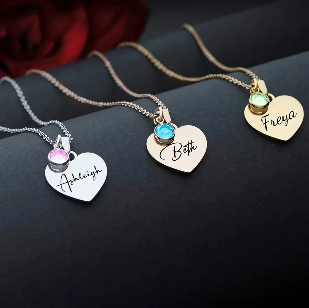 Personalized Necklace Stainless Steel Necklace Blank Heart Pendant Personalized Necklace Birthstone Customized Name Necklace