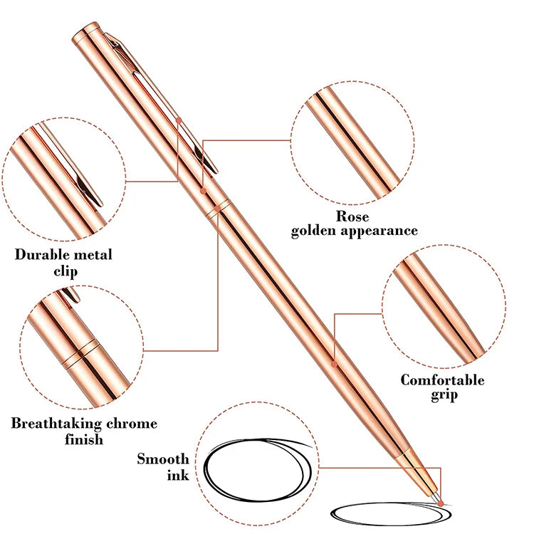 Customized Luxury Sports-Style Gold Ball Pen Rose Gold Metal Slim 1.0mm Silver Personalized Logo Business Writing Gift