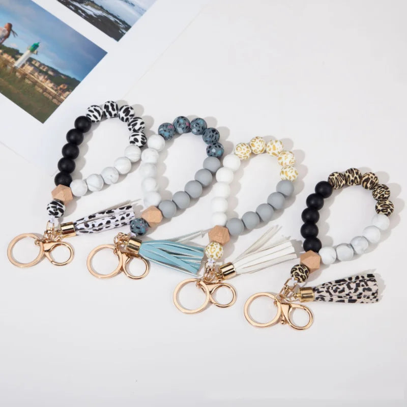 2021 Bead Wristlet Silicone Wrislet Keychain Girl Gift Key Chains Phone Lanyard Strap Bracelet for Women