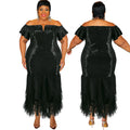 Y218605 Classic Plus Size Women Evening Dresses Off Shoulder Sequin Patchwork Mesh Party Dresses Women Long Dress