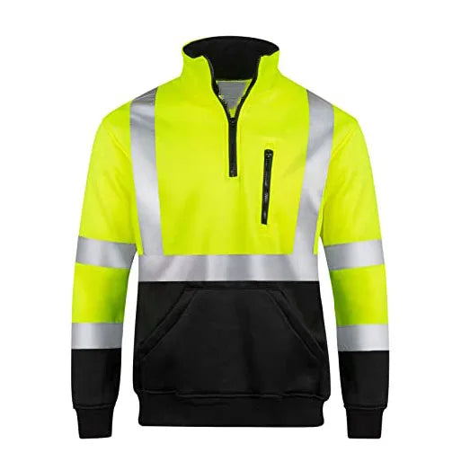 Custom Designs Pullover High Visibility 1/4 Zipper 100% Polyester Orange Hoodies Reflective Safety Sweatshirt Hoodie Pullover