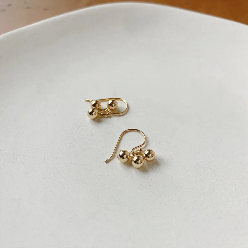 Hot Sale Simple Cute 14K Gold Plated Pure 925 Sterling Silver Three Balls Tassel Stud Earrings for Women Girls