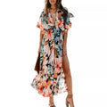 Floral Women Dress for Summer Half Sleeve Loose Skirt Natural Waistline Korean Fashion Female Clothing Vacation Beach