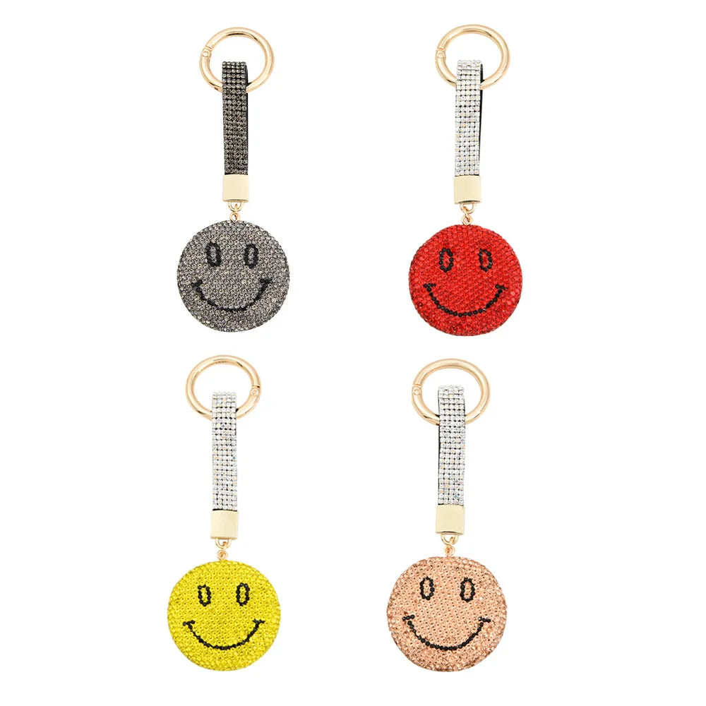 Luxury Girly Gift Fashion Diamond Smile Face Keychain Crystal Rhinestone Key Chain Women Bag Pendant Keyring Expression Keychain
