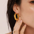 Hyperbole New Design 18K Gold Plated Waterproof Fish Scales Stainless Steel Hoop Earring Women Jewelry