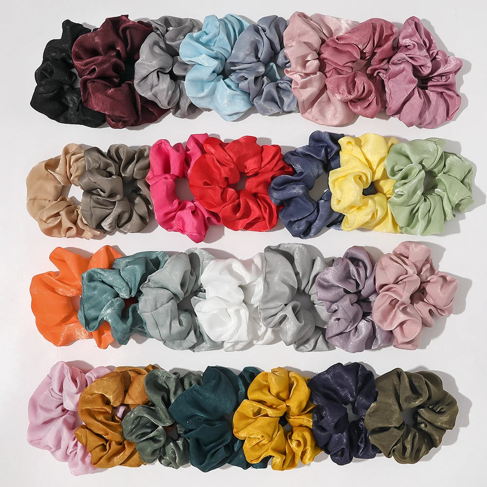 QIYUE Custom 29 Colors Available Hair Accessory Plain Color Pastel Satin Scrunchies