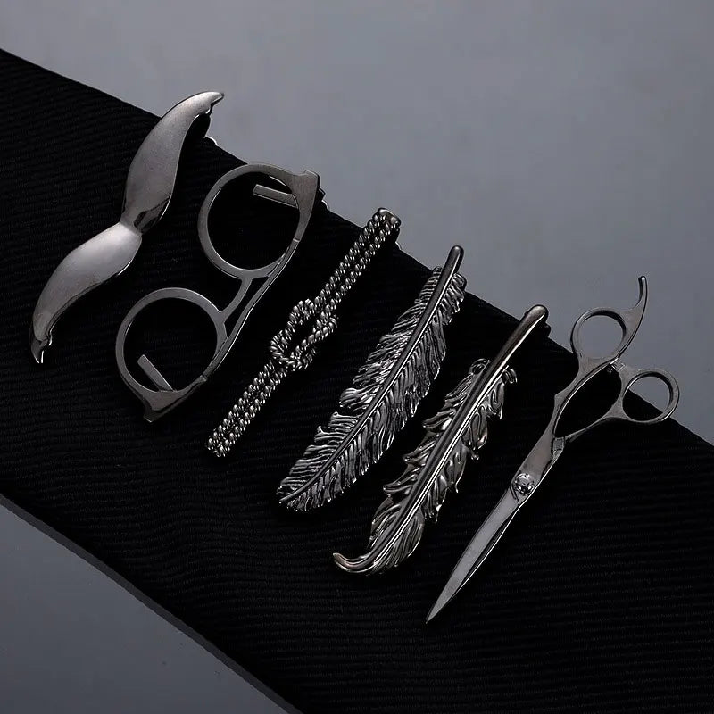 Wholesale Gun Black Clip on Tie Stainless Steel Copper Tie Clip Leather Pipe Glasses Shape Tie Bars Clips for Men