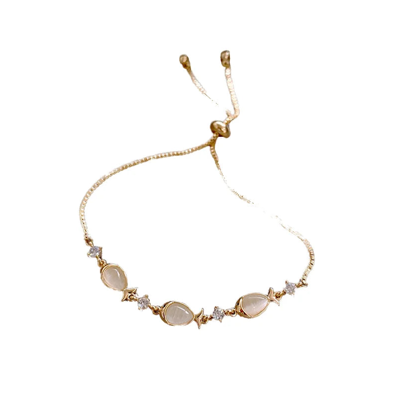 HOVANCI Simple Korean Style Opal Fish Bracelet with Rhinestones Unisex Fashion Accessories Jewelry for Wedding or Gift