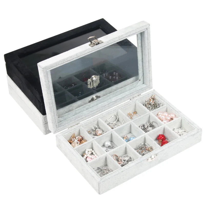 Wholesale 15-Plate Jewelry Display Tray Flannelette Earrings Ring Box Storage Container Props for Individual Jewelry Items