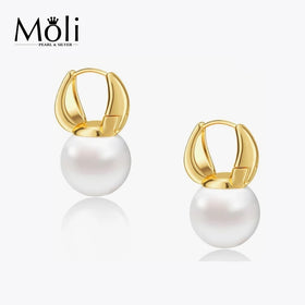 Fashion Jewelry Gold Plated Big Size Freshwater Edison 11-12mm Round Pearl Huggie Earrings