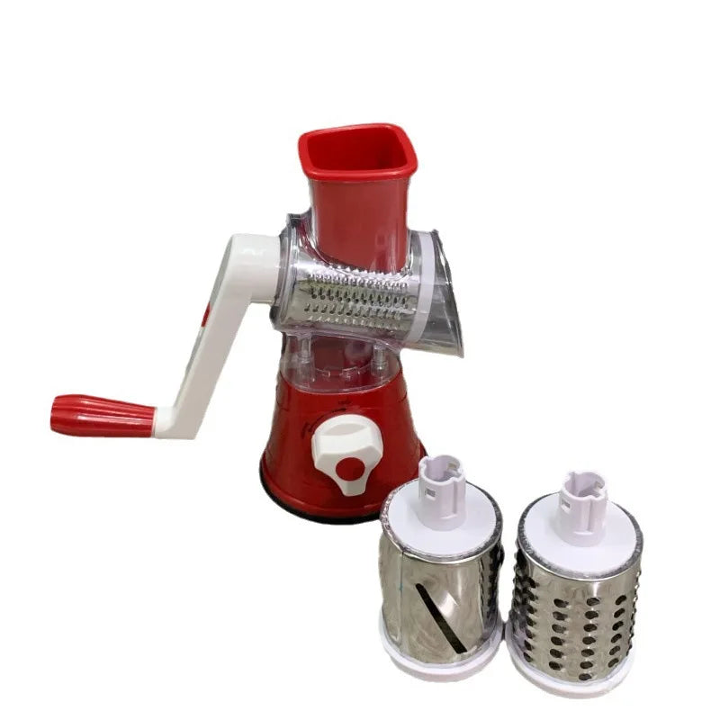 Home Kitchen Three in One Manual Vegetable Cutting Machine Drum Type Multi Functional Stainless Steel Vegetable Shredder