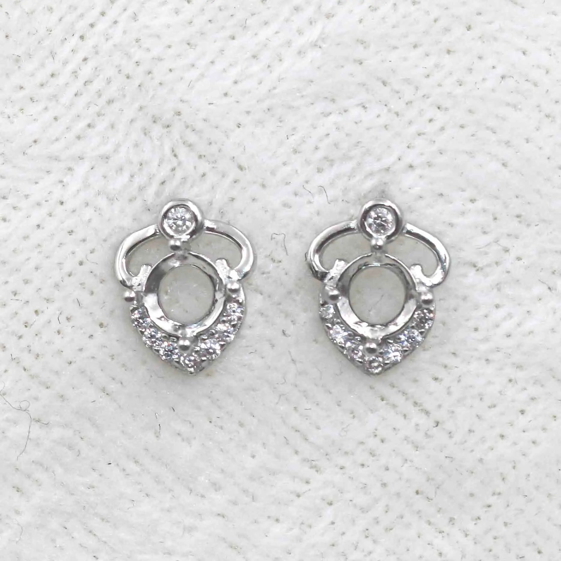 Sterling Silver 4*4mm Semi Mount Stud Earrings Empty Support Blank Claws Setting S925 Base Without Center Stone for DIY Inlay