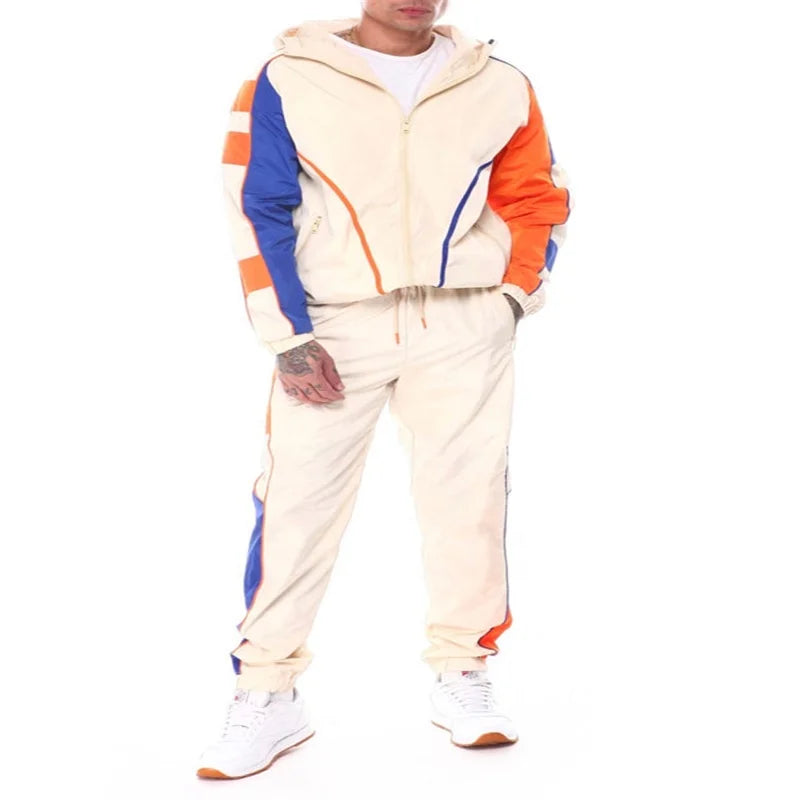 KY Color Block Zipper Pocket Custom Zip up Hoodie Joggers Drawstring Track Pants Unisex Tracksuit