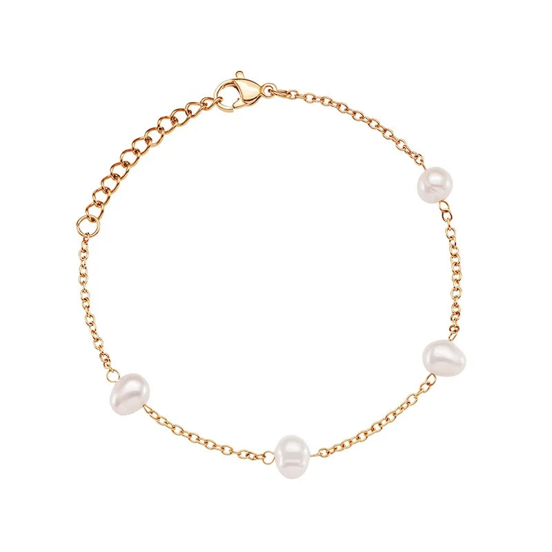 Latest 18K Gold Plated Stainless Steel Jewelry Chain Natural Freshwater Pearl Charms  for Women Accessories Bracelets B222303