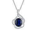 Sterling Silver Exquisite Sapphire Pendant Necklace Rhodium Plated Oval Blue Gemstone 925 Necklace Jewelry for Women