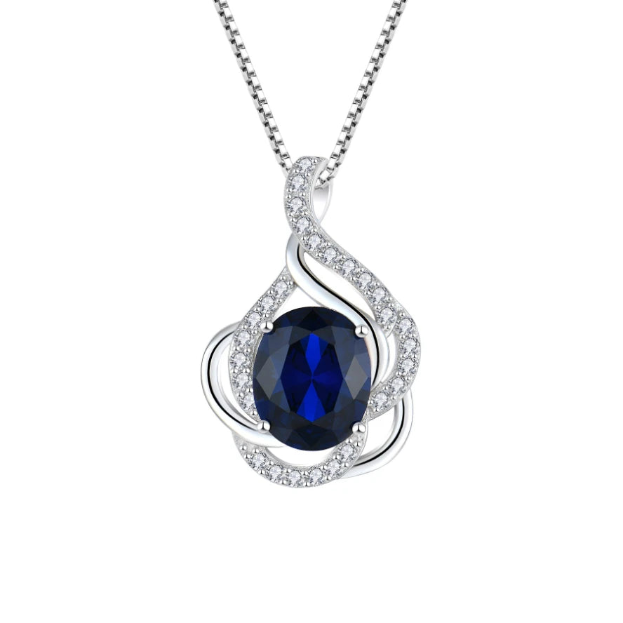 Sterling Silver Exquisite Sapphire Pendant Necklace Rhodium Plated Oval Blue Gemstone 925 Necklace Jewelry for Women