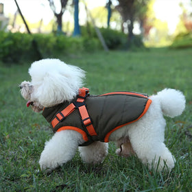 Warm Dog Winter Coat with Harness Waterproof Windproof Padded Puppy Coat Zipper Sleeveless Pet Clothes Jacket for Dogs