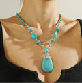 Long Green High Quality Retro Silver Turquoise Pendant Bohemian Vintage Woman Necklace wholesale