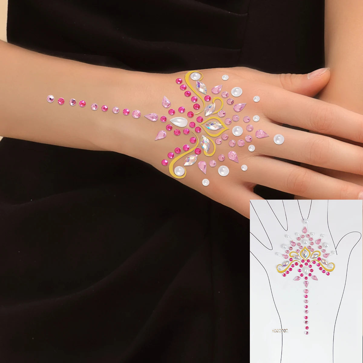 Five & Ten GMPC/Sedex/ISO/EUDR Factory Floral Hand Jewelry Stickers for Wedding Parties Elegant Art Decor for Back of Hand