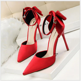 New Fashion Sweet High Heels Evening Dress Pointed Bow Sandals