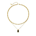 Stainless Steel Paperclip Chain Necklaces 18K Gold Plated Square Black Engraved Pendant Necklace for Women