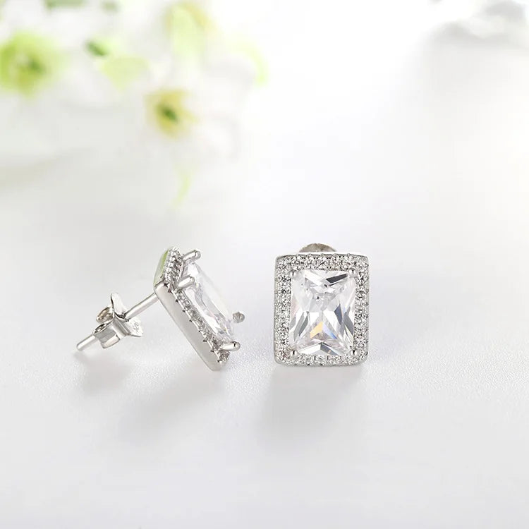 Beautiful Fashion 925 Sterling Silver Aaa Cubic Zirconia Rhodium Plating Big Emerald Earrings Silver love Knot Earrings