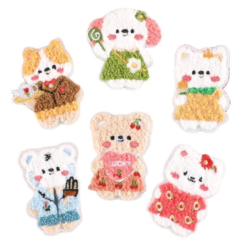 Cartoon Bear Dog Cat Tiger Embroidered Handmade Stick-On Nonwoven Felt Animal Patches for DIY Garment Accessories