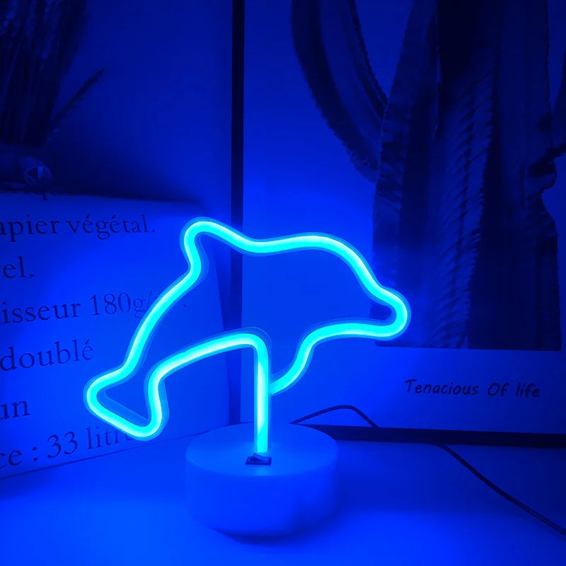 LED Neon Sign Wall Hanging Neon Moon Dolphin Letter Art Mural Lights for Home Party Wedding Xmas Decor IP68 Rated Neon Lamp Gift