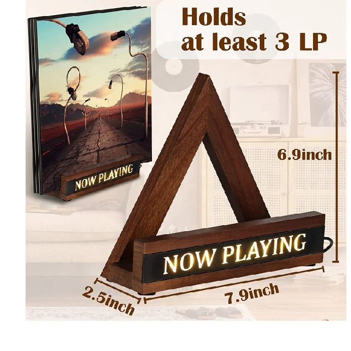 Home Decor  Acacia  Wooden Illuminated Now Playing Vinyl  Record Display Stand