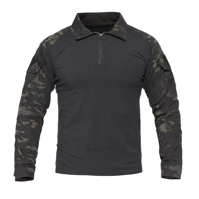 1/4 Zip Long Sleeve Shirt Green Black Men's Tactical Shirts Frog Tactical Suit Summer Stand Mens Clothing 100% Polyester Adults