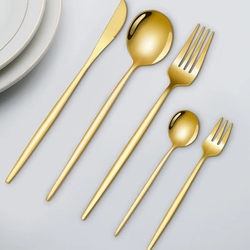 Portuguese Luxury Matte Silverware Gold Cutlery Set Stainless Steel Knife Fork and Spoon Cutlery 30 Pcs Set