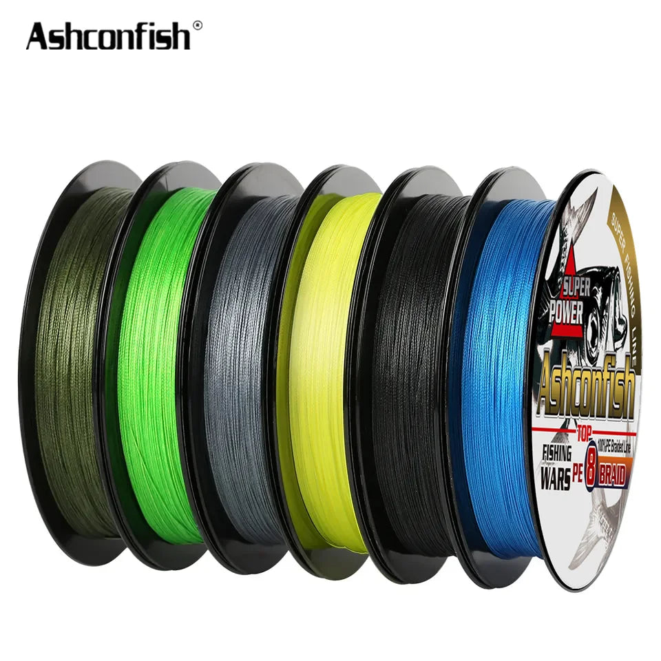 Super Strong 330 Yards Ashconfish 8 Strands PE Braid Saltwater Abrasion Resistant Hi-Vis Yellow Green Braided Fishing Line