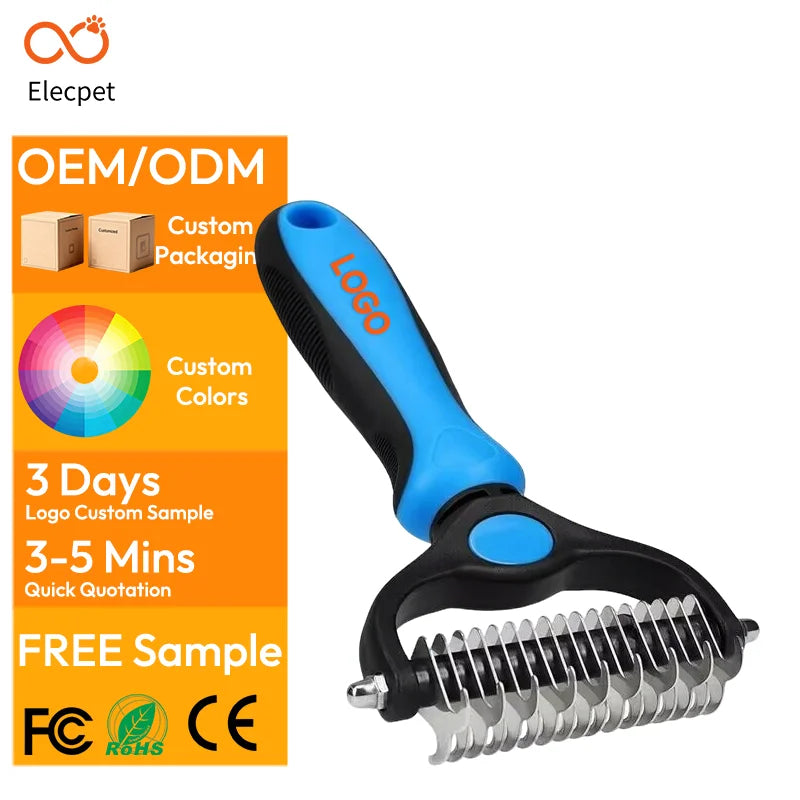 Pet Fur Knot Cutter Dog Grooming Shedding Tools Pet Hair Removal Brush Double Sided for Long Hair Deshedding Comb