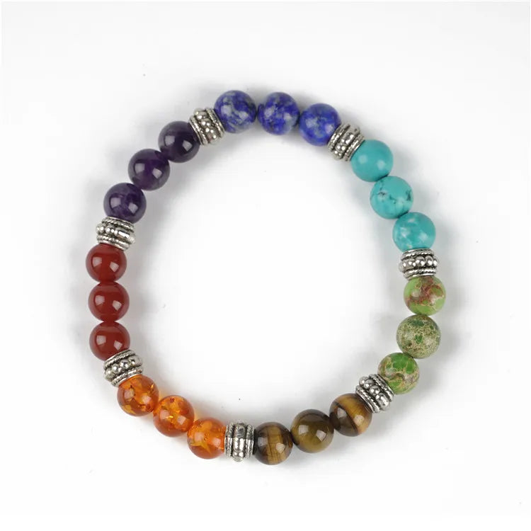 Keep Calm Seven Chakra Precious Natural Gemstone Beads Healing Chakra Bracelets for Men Women