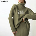 PASUXI Custom New High Quality Women's Turtleneck Sweater Skirt Set Casual Two Piece Pullover Print Dress Excellent Everyday