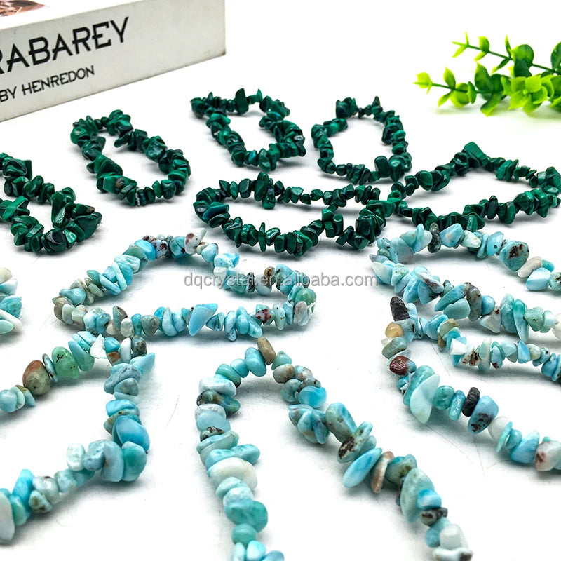 Wholesale Natural Crystal Larimar Chips Bracelet Crystal Craft Malachite Bracelet Chips Elastic Bracelet for Gift