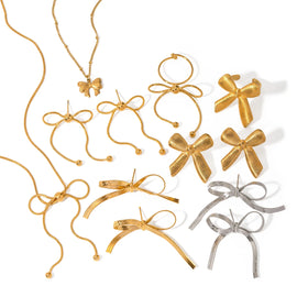 J&D Design Bow 18K Gold Stainless Steel Snake Chain Bow Knot Pendant Necklace