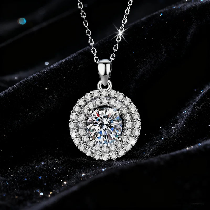 Luxury S925 Sterling Silver Round Vvs D Color 2CT  Moissanite Pendant  Necklace for Women Gift