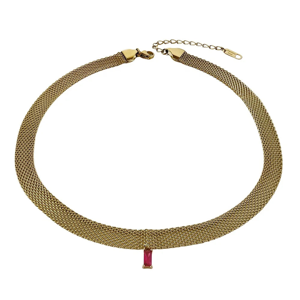 Janice Jewelry French Style Stylish Mesh Chain Necklace Choker with square Zircon Pendant Custom
