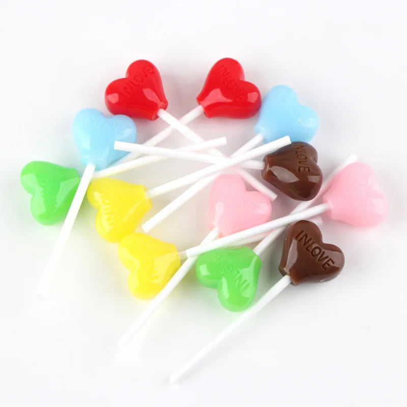 Cute Colored Artificial 3D Simulation Heart Lollipop Resin Cabochons Charms for Customizable Keychain and Souvenir Making