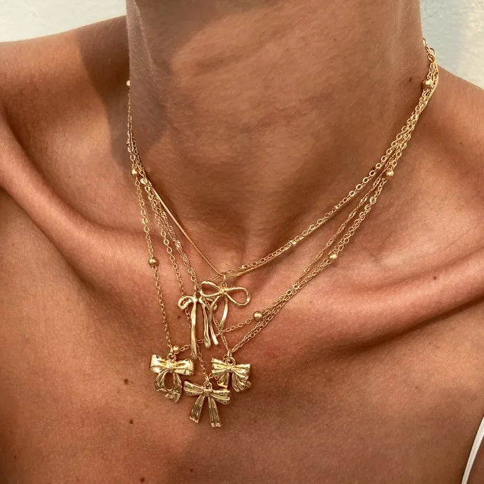 5Pcs/Set Bowknot Bow Pendant Choker Necklace for Women Elegant Adjustable Thin Chain Necklace Wed Bridal Jewelry