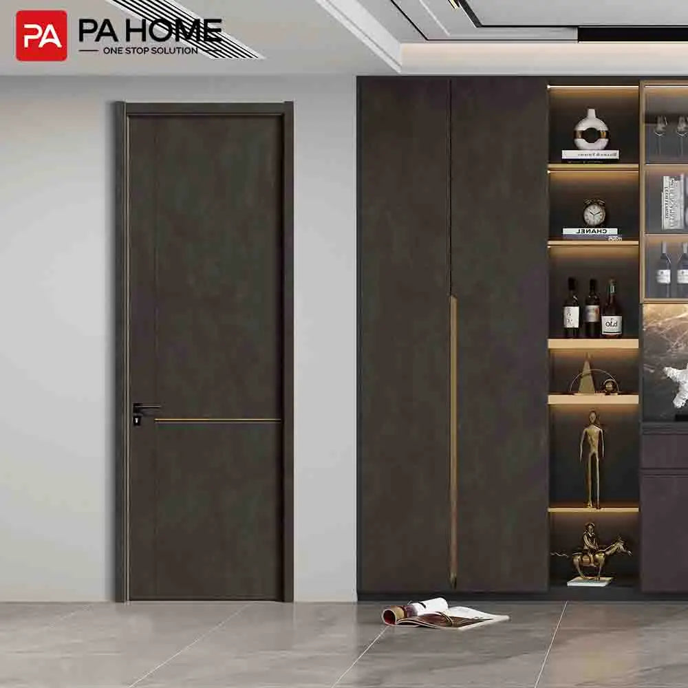 PA Latest Luxurious Modern Design House Single Bedrooms Interior Wooden Door With Aluminium Frame
