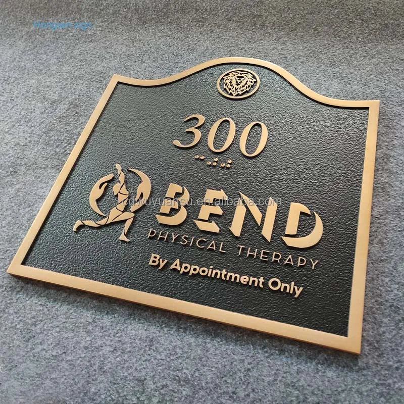 Building Sign Brass HONGSEN Custom Bronze Metal Commemorative Brass Plaque for Hotel Apartment Room Door Number Identification