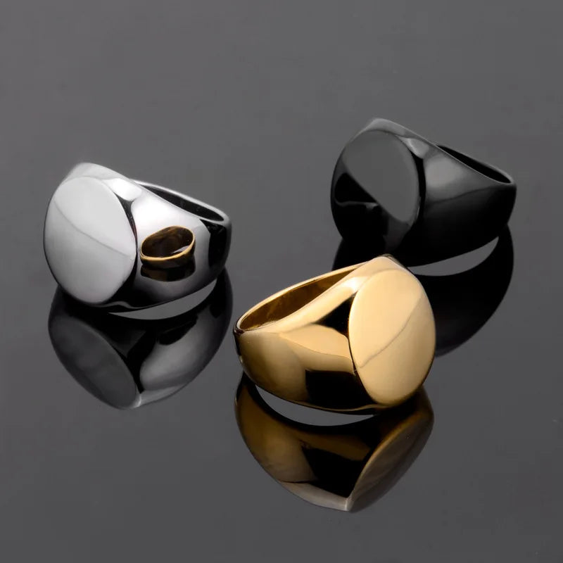 Classical Simple Plain Custom Engraved Ring Stainless Steel Rings for Men Fashion Jewelry Black White Gold Finger Signet Rings