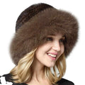 Factory Wholesale Hand Knitted Mink Fur Hat Fox Fur Trimmed Luxury Winter Hats for Women